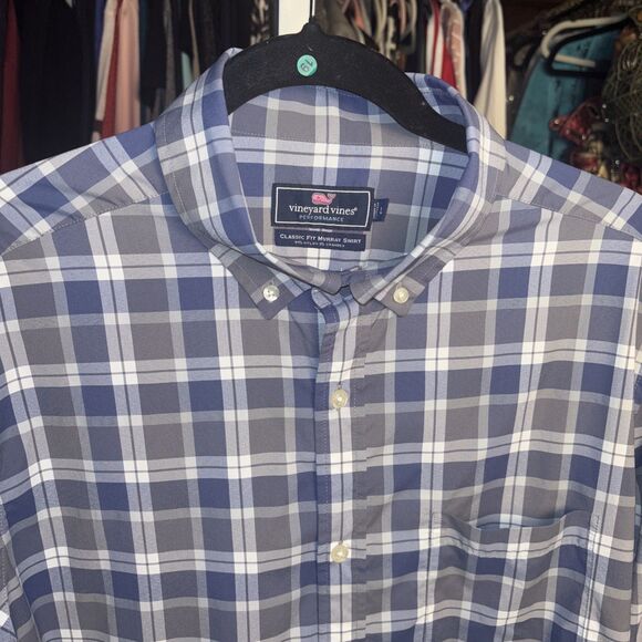 Vineyard Vines Mens Large Classic Fit Murray Shirt Long Sleeve Blue Plaid - Picture 1 of 8